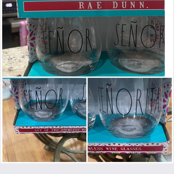 🆕 Rae Dunn Señor & Señorita Set of 2 Stemless Wine Glasses. New in Box and NWT - Picture 1 of 10